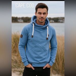 Naketano Hoodie XXL Blue Casual Pullover Cowl Neck Fleece Lined Pockets 22" PTP